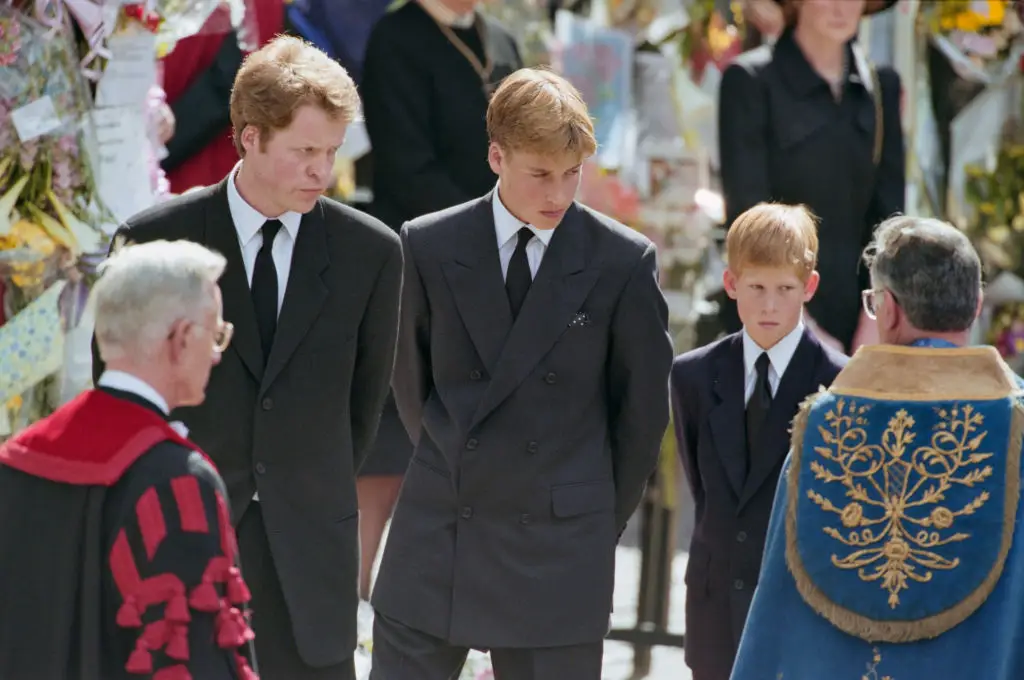 Charles Spencer (left) pictured at his sister Princess Diana's state funeral alongside William and Harry (Princess Diana Archive/Hulton Archive/Getty Images)