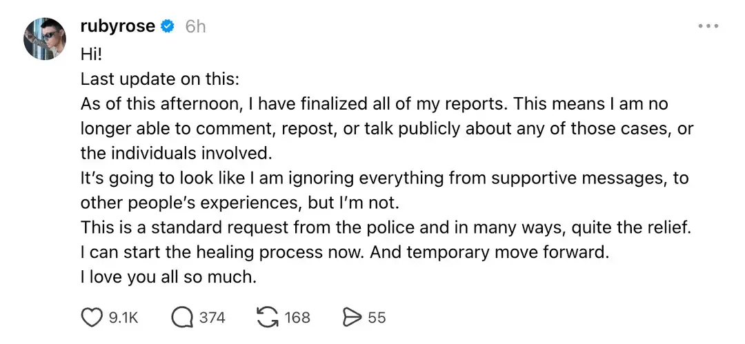 Ruby Rose said she'd downplayed the incident in the past (Threads/@rubyrose)