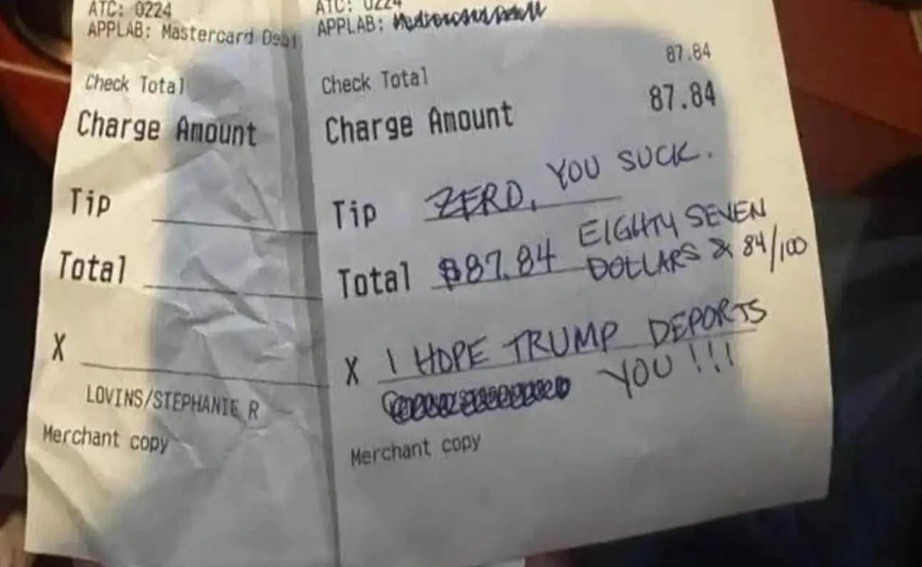 The customer wrote a vile racist message on the receipt (GoFundMe)