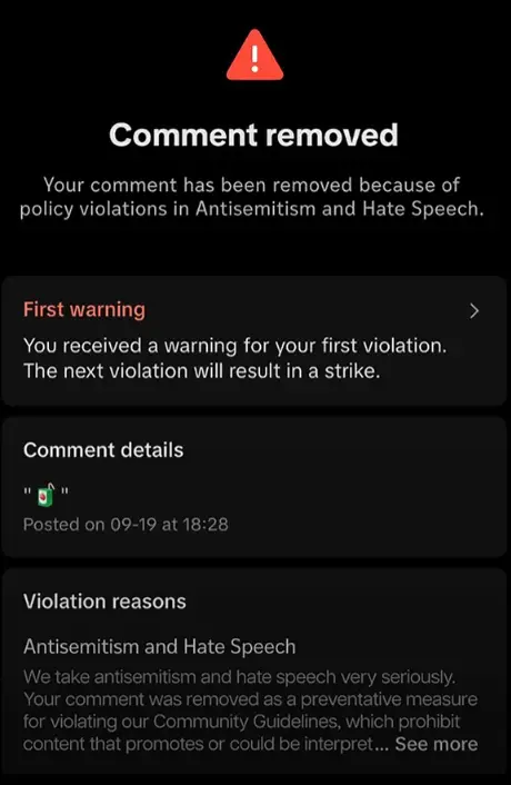 Attempts to use the emoji reportedly results in an antisemitism warning (TikTok)