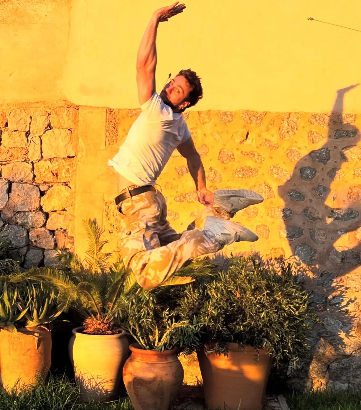 Aaron shows off his acrobatic skills on holiday.