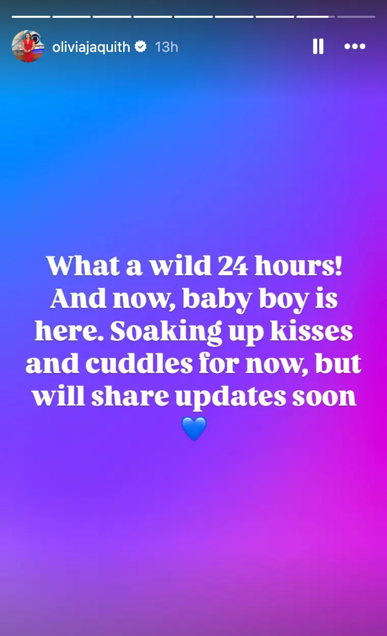 The mum later took to social media to announce the birth of her son (Instagram/@oliviajaquith)