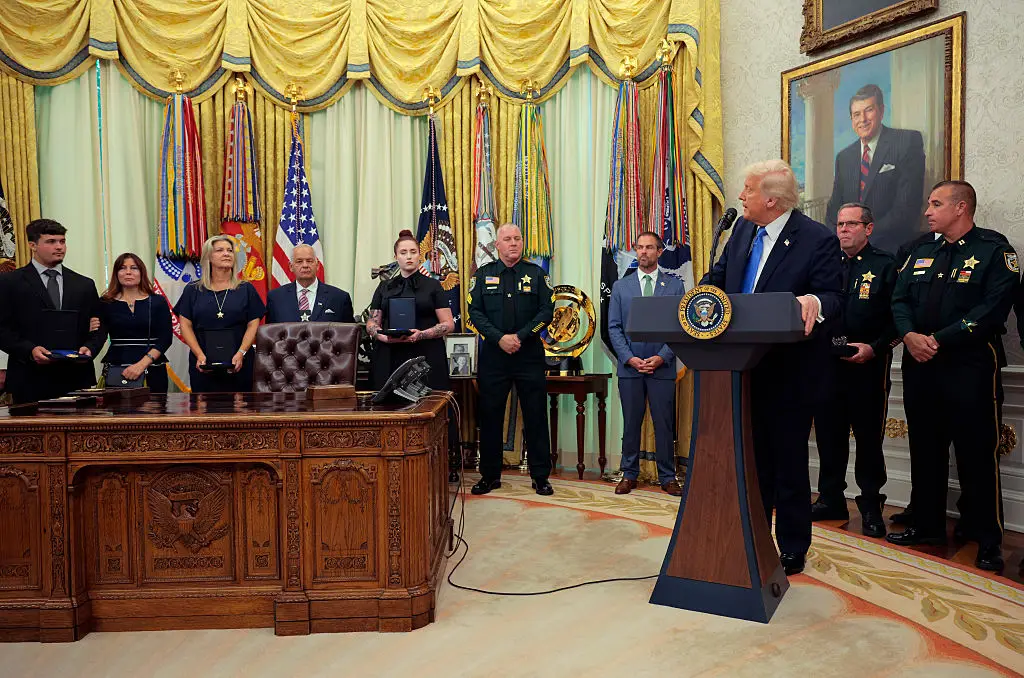 Trump awarded the first ever Medals of Sacrifice to the families of three officers killed in the line of duty (Chip Somodevilla/Getty Images)