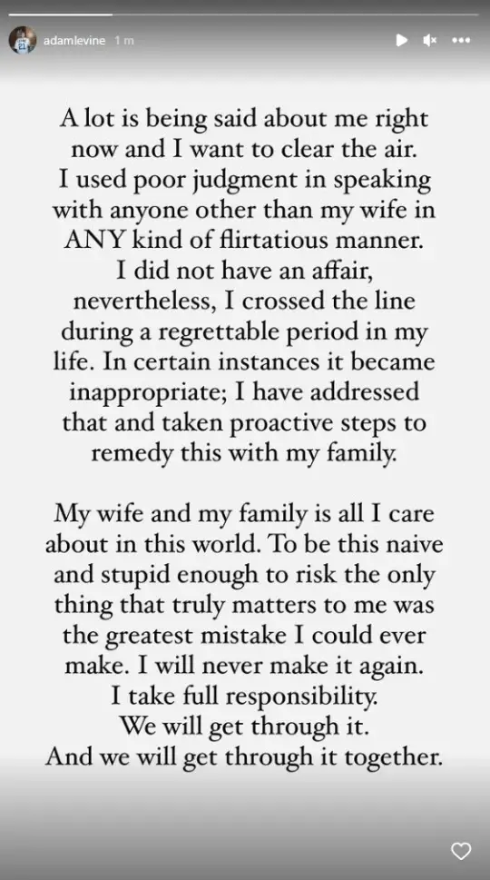 Adam Levine has responded to the allegations that he had a year-long affair.