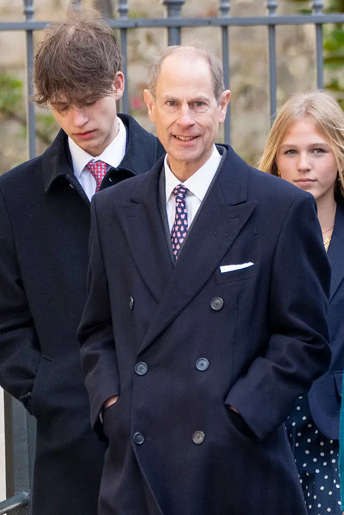James was seen keeping a low profile behind his father, Prince Edward, as they arrived for the Easter service  (Photo by Mark Cuthbert/UK Press via Getty Images)