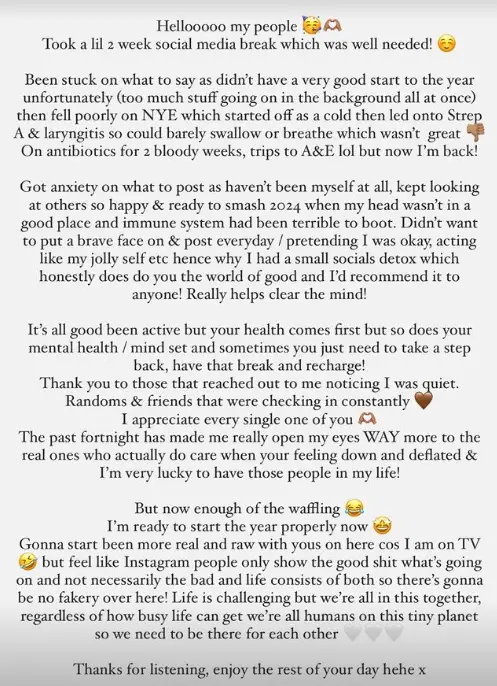 Jasmine took to Instagram to share her new outlook.