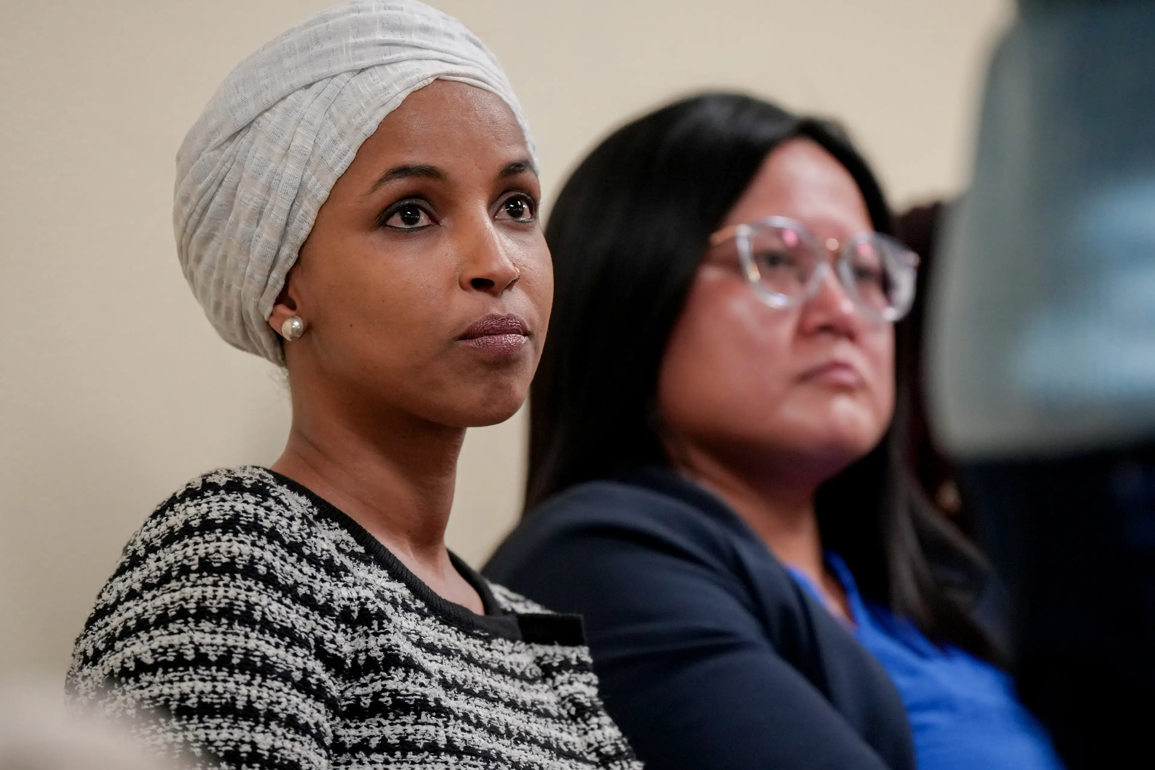 Ilhan Omar was attacked with a mysterious liquid during a Minneapolis town hall earlier this week (Angelina Katsanis/Bloomberg via Getty Images)
