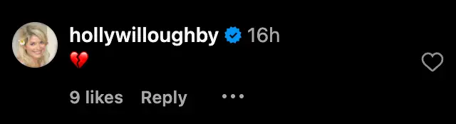 Holly reacted to the post with a broken heart emoji.