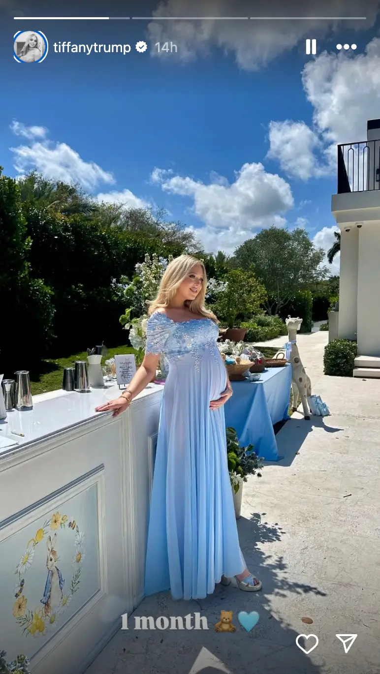 Tiffany Trump's floor-length blue dress appeared to signify she’s having a boy (Instagram/@tiffanytrump)