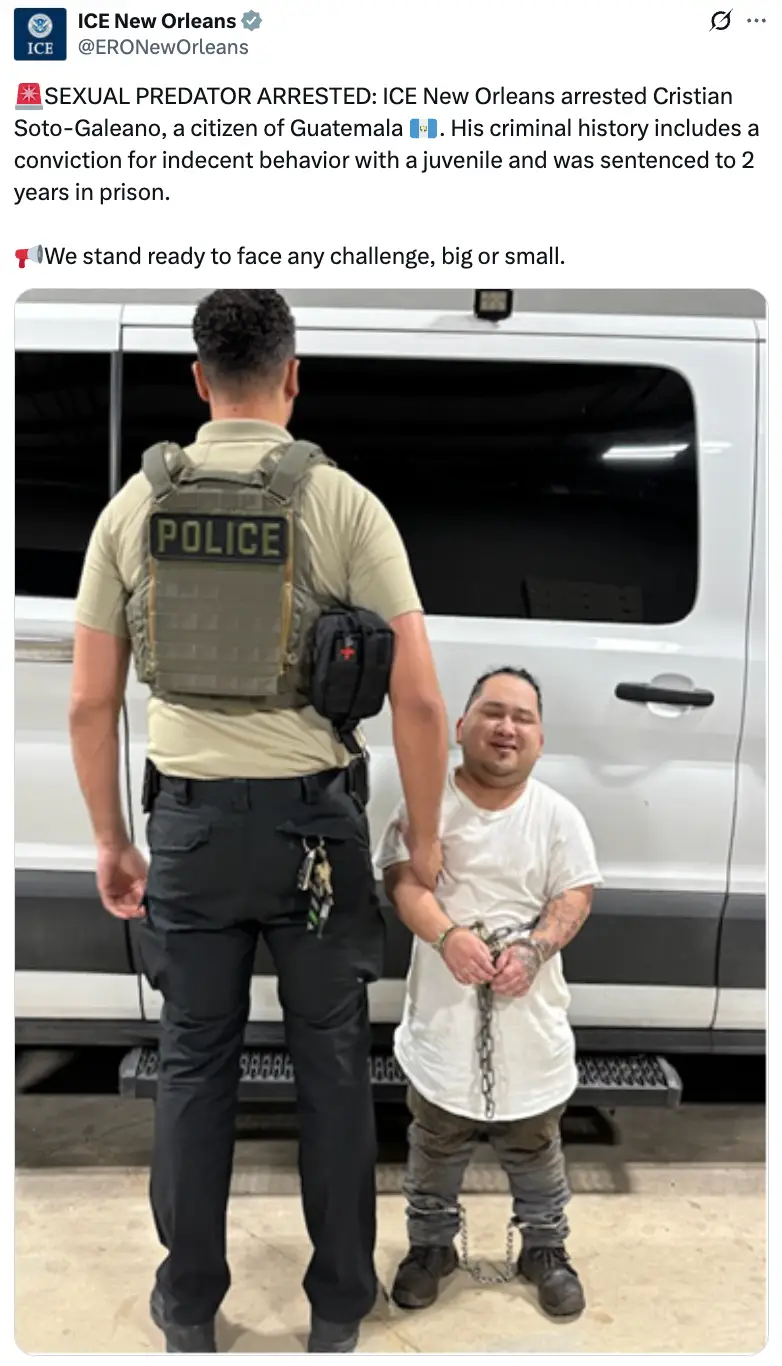 The White House later shared a post uploaded by New Orleans' ICE (X/@ERONewOrleans)