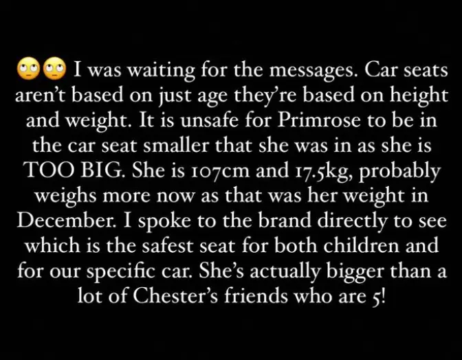 The mum took to her story to respond to the criticism.