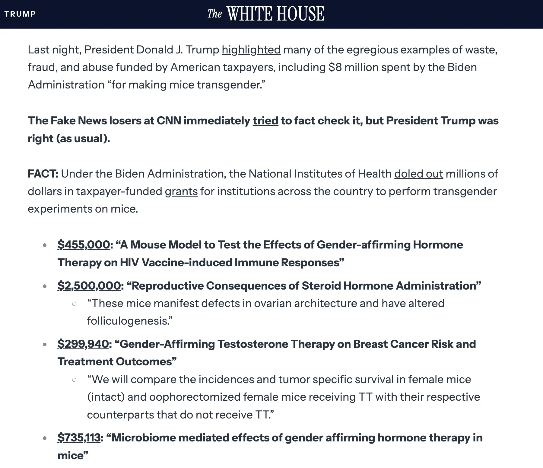 The release has rubbed millions of readers up the wrong way (The White House)