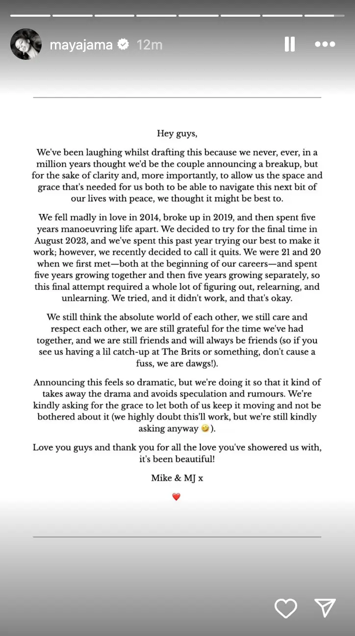 The statement. (Instagram/@mayajama)