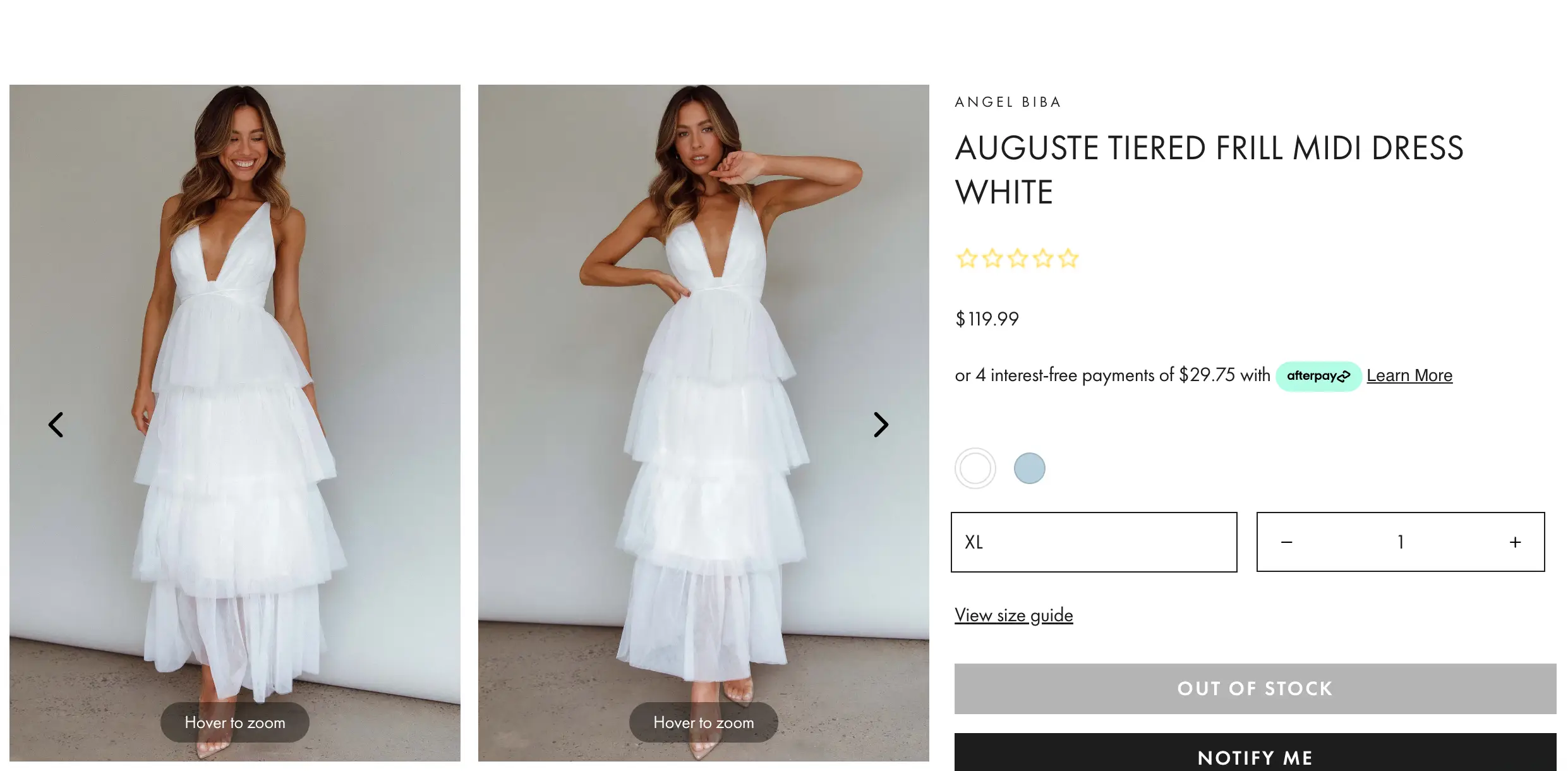 The dress is called the 'August Tiered Frill Midi Dress White'.