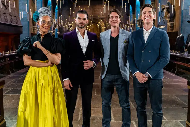 James and Oliver Phelps with judges Carla Hall and Jozef Youssef (Food Network)