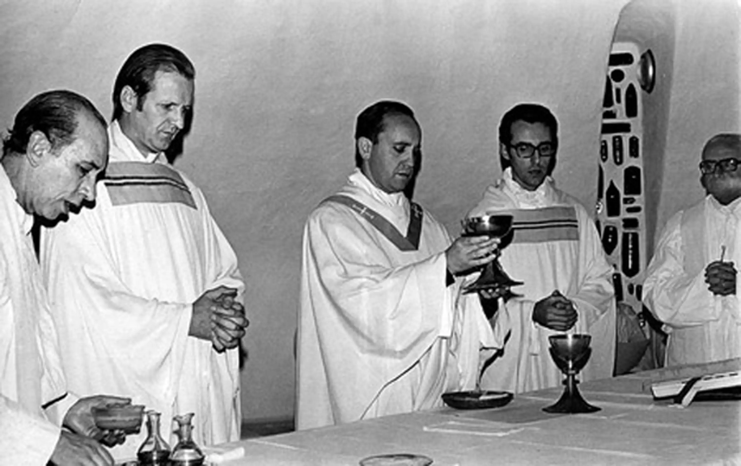 Pope Francis, centre, in roughly 1976 (API/GAMMA/Gamma-Rapho via Getty Images)