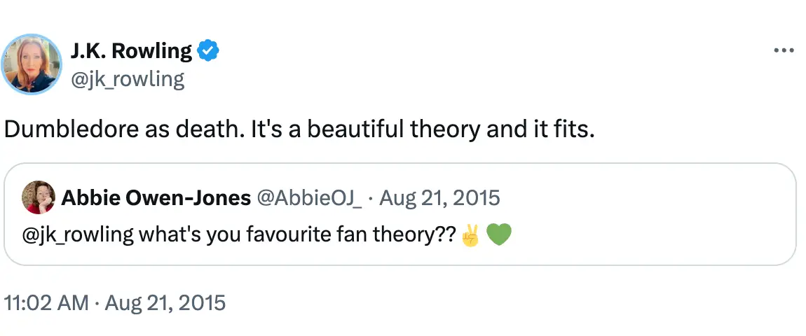 JK Rowling responded to the theory (jk_rowling/X)