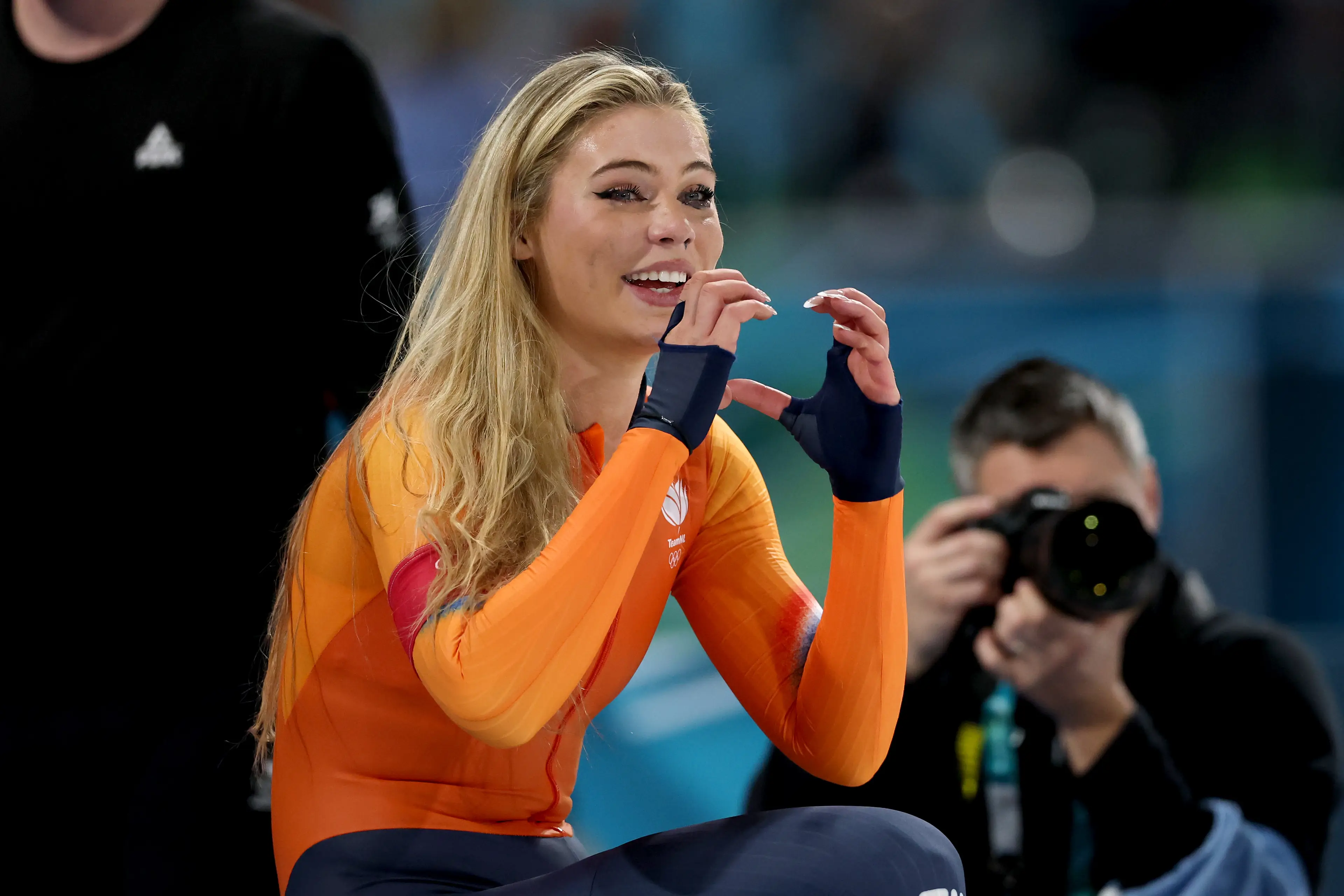 Jutta Leerdam was emotional as she won a gold medal in women's 1,000m speed skating (Maja Hitij/Getty Images)