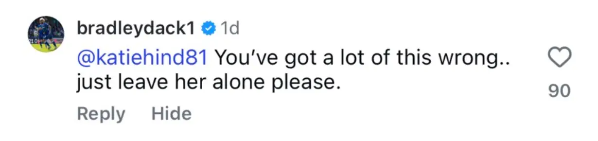 The footballer replied to a comment under a news report about the split (Instagram/@goss.ie)