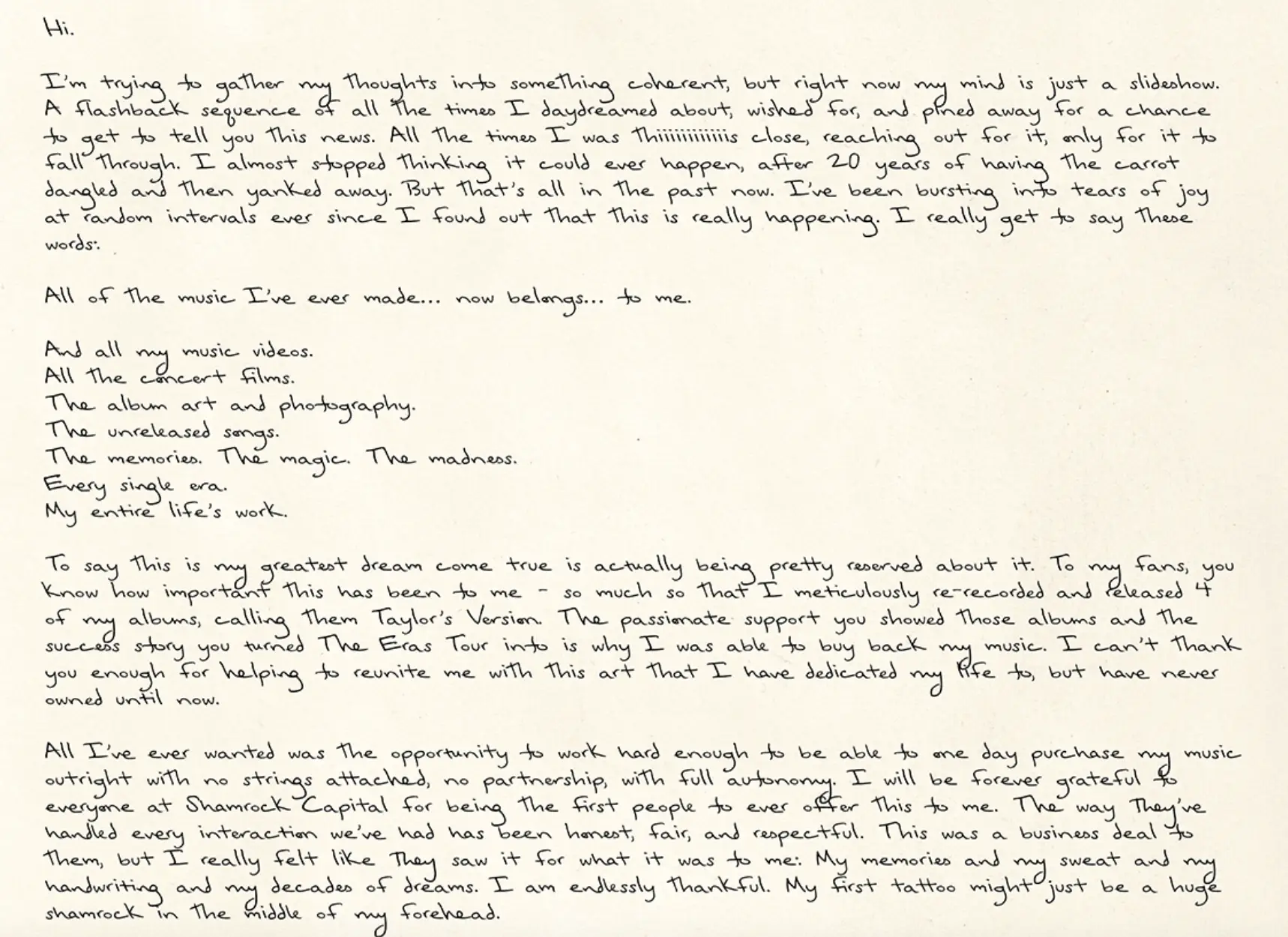 Taylor shared the message to fans on Friday (30 May) (Taylor Swift)