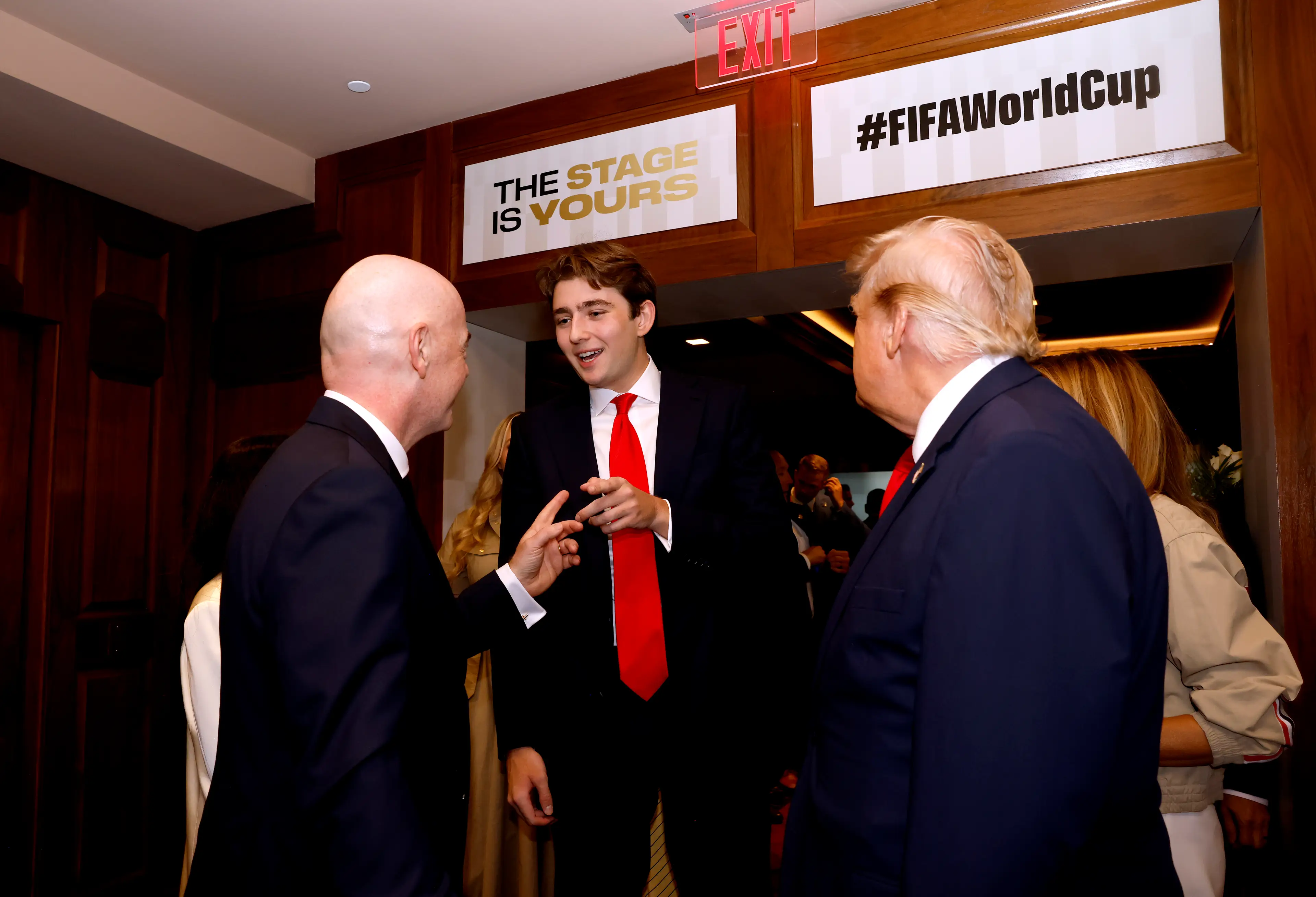 People were quick to notice the signage behind Barron Trump (Eva Marie Uzcategui - FIFA / Contributor / Getty Images)