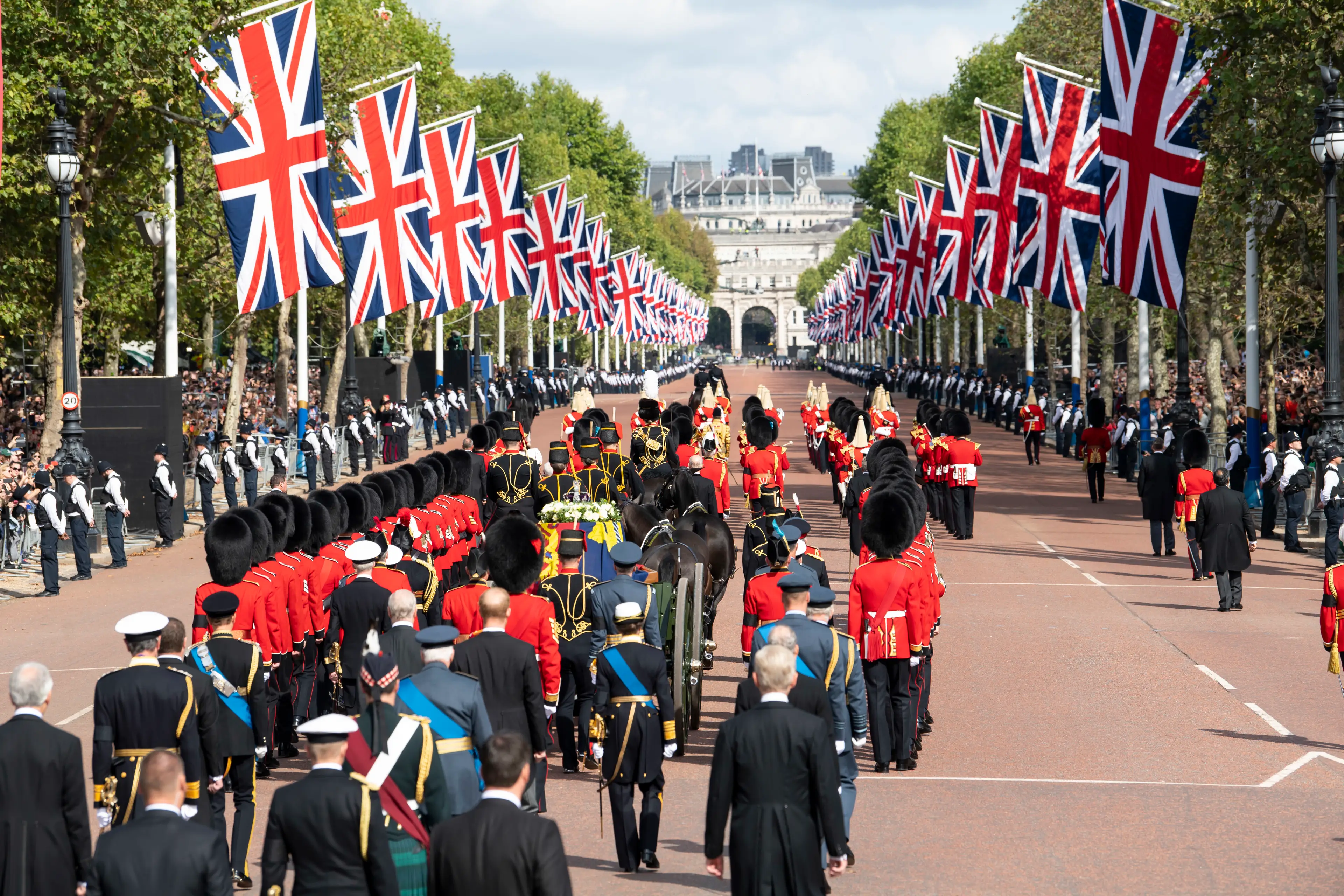 The Queen's coffin going down the Mall.