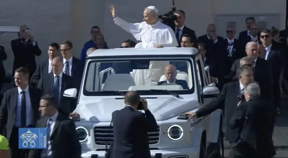 Pope Leo was spotted in the popemobile today (Vatican Media)