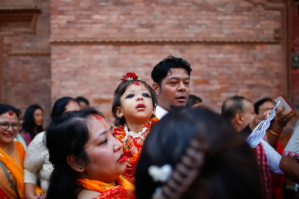 She was carried to a temple on Tuesday, where she will remain until she reaches puberty (SOPA Images/Getty Images)