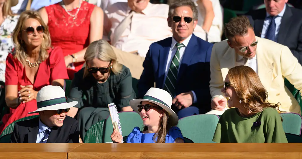 Prince George and Princess Charlotte were seen in hats handed out by Wimbledon officials (Karwai Tang/WireImage)
