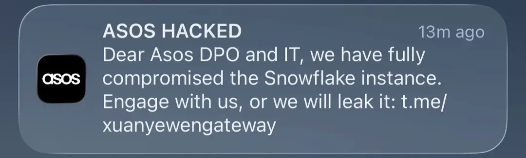 The threatening message left many shoppers rattled (ASOS)