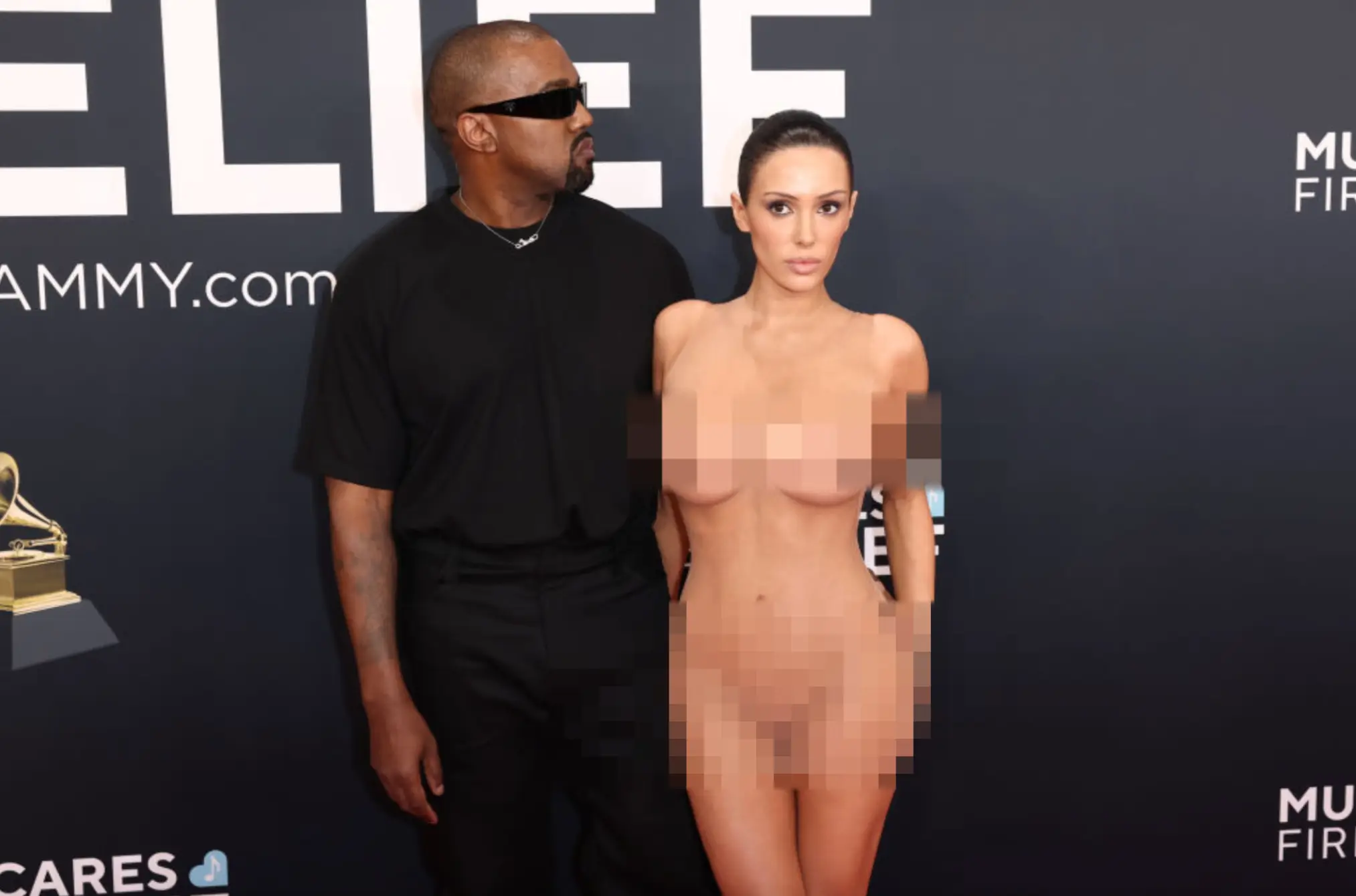 Kanye West and Bianca Censori shocked fans during their red carpet appearance at the Grammys (Matt Winkelmeyer / Staff / Getty Images)