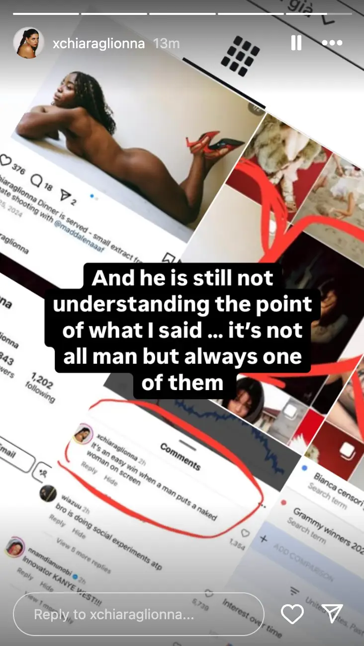 She claimed he still didn't 'understand her point' (Instagram/@xchiaraglionna)