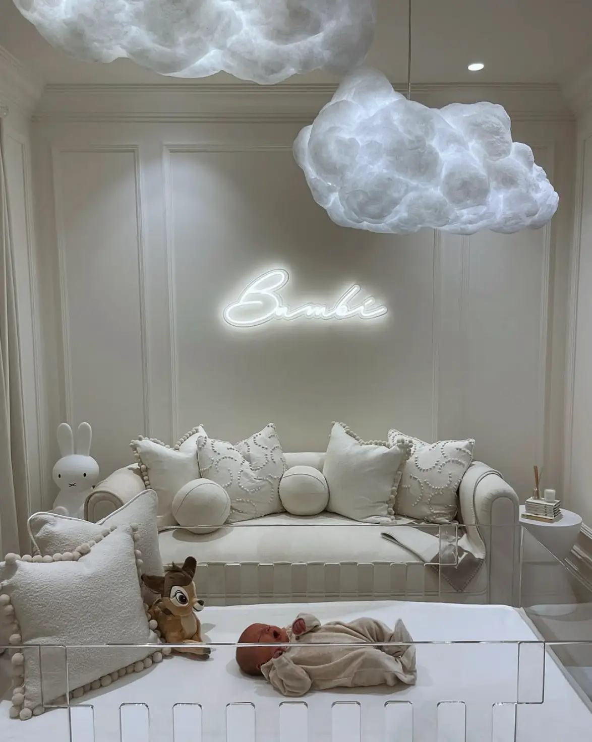 The influencer said she's reused Bambi's crib and cloud light shades for baby Midas (Instagram/@mollymae)