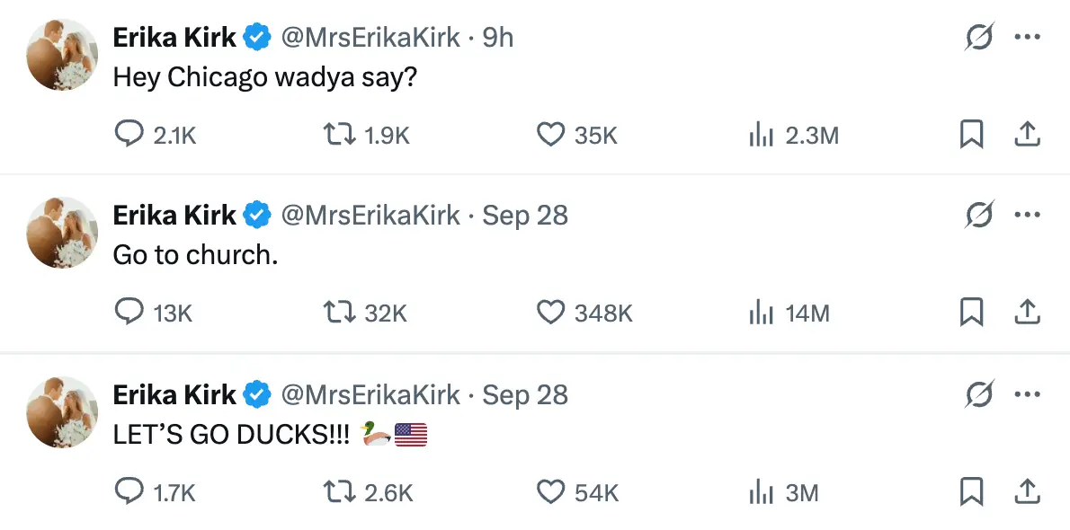 Supporters defended Erika's tweets (X/@MrsErikaKirk)