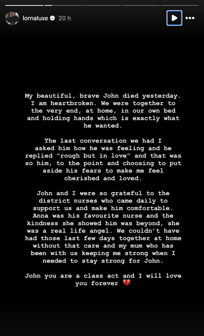 Luxe confirmed Andrews' passing in an Instagram statement (Instagram/@lornaluxe)