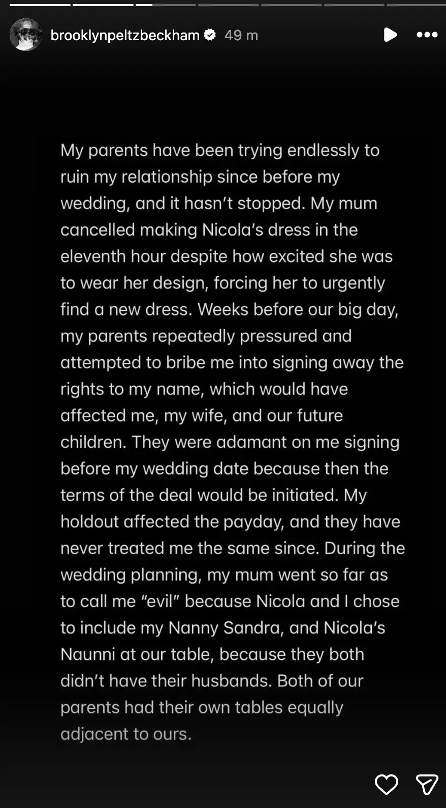 Brooklyn made the shock statement on Instagram (brooklynpeltzbeckham/Instagram)