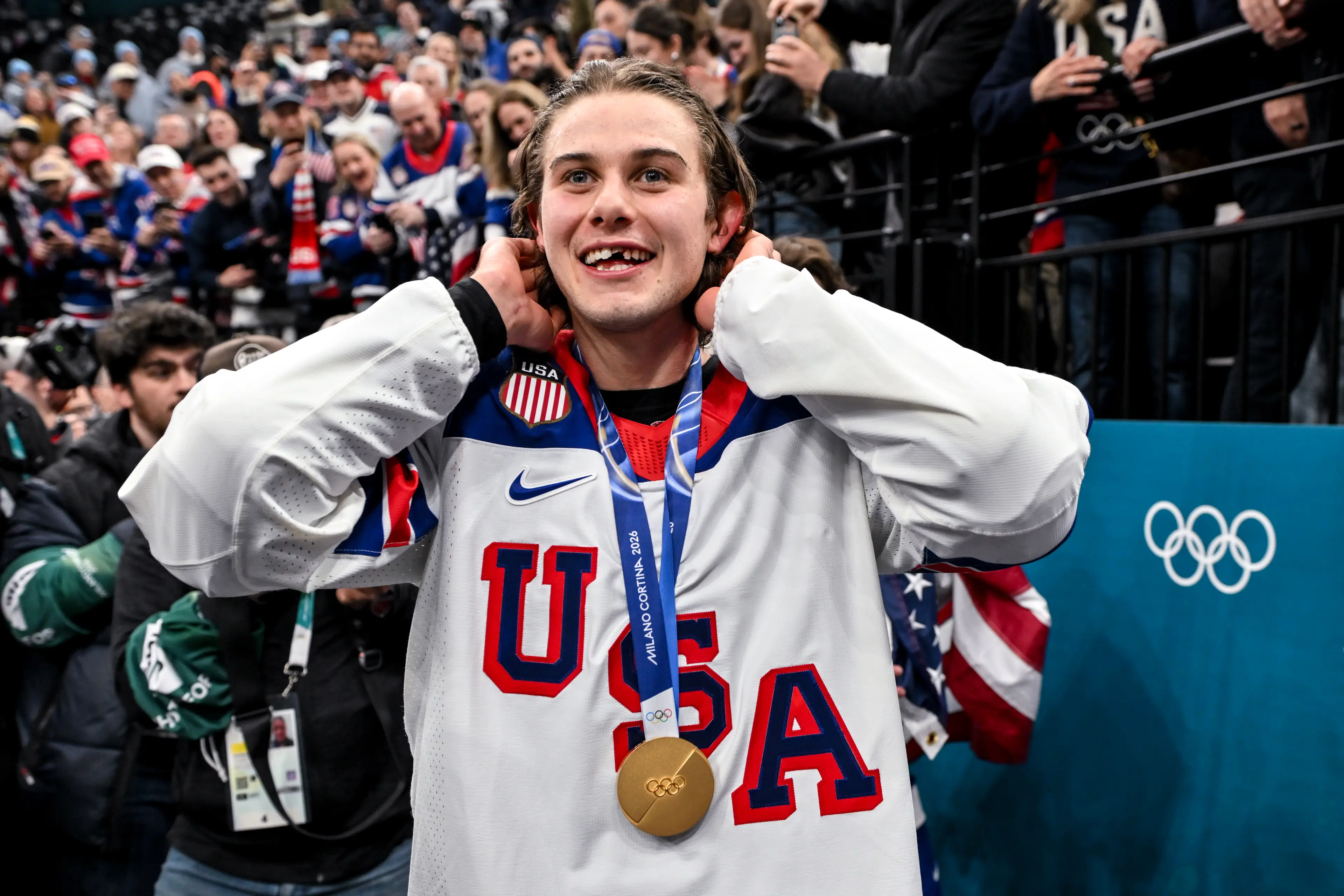 Team USA men's hockey star Jack Hughes has shared his thoughts on the new Hockey Hall of Fame display (Andrea Branca/Eurasia Sport Images/Getty Images)