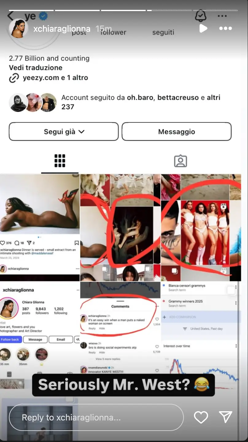 Chiara responded to West on her Instagram (Instagram/@xchiaraglionna)