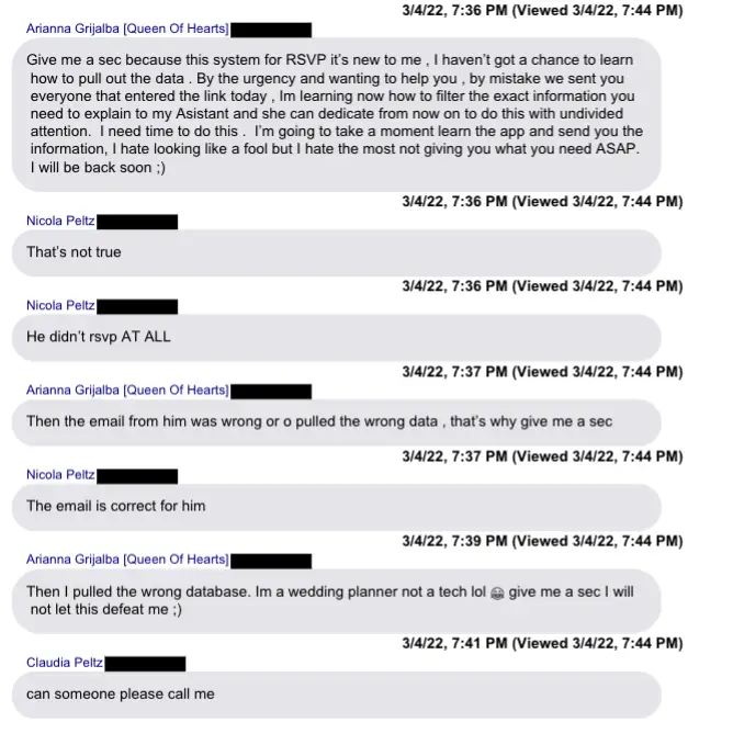 The texts indicate strong tensions during the wedding planning (CIRCUIT COURT OF THEELEVENTH JUDICIAL CIRCUIT IN ANDFOR MIAMI-DADE COUNTY, FLORIDA)