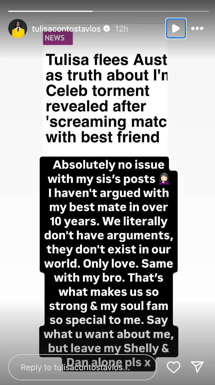 Tulisa has hit back at the rumours of a fall out with her best friend (Instagram/@tulisacontostavlos)