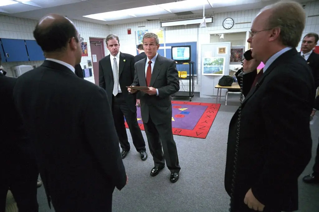 Bush heard the devastating news while at a school in Florida (George W. Bush Presidential Library/Getty Images)