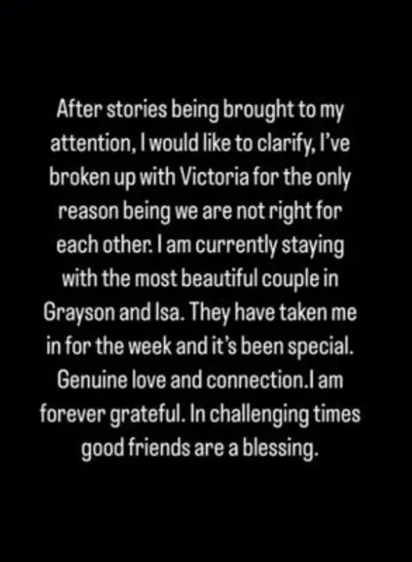 The rugby player took to Instagram to share a statement on the matter.