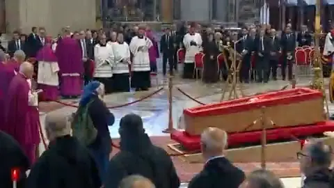 Sister Jeanningros could be seen sobbing by the side of Pope Francis' coffin (Vatican Media)