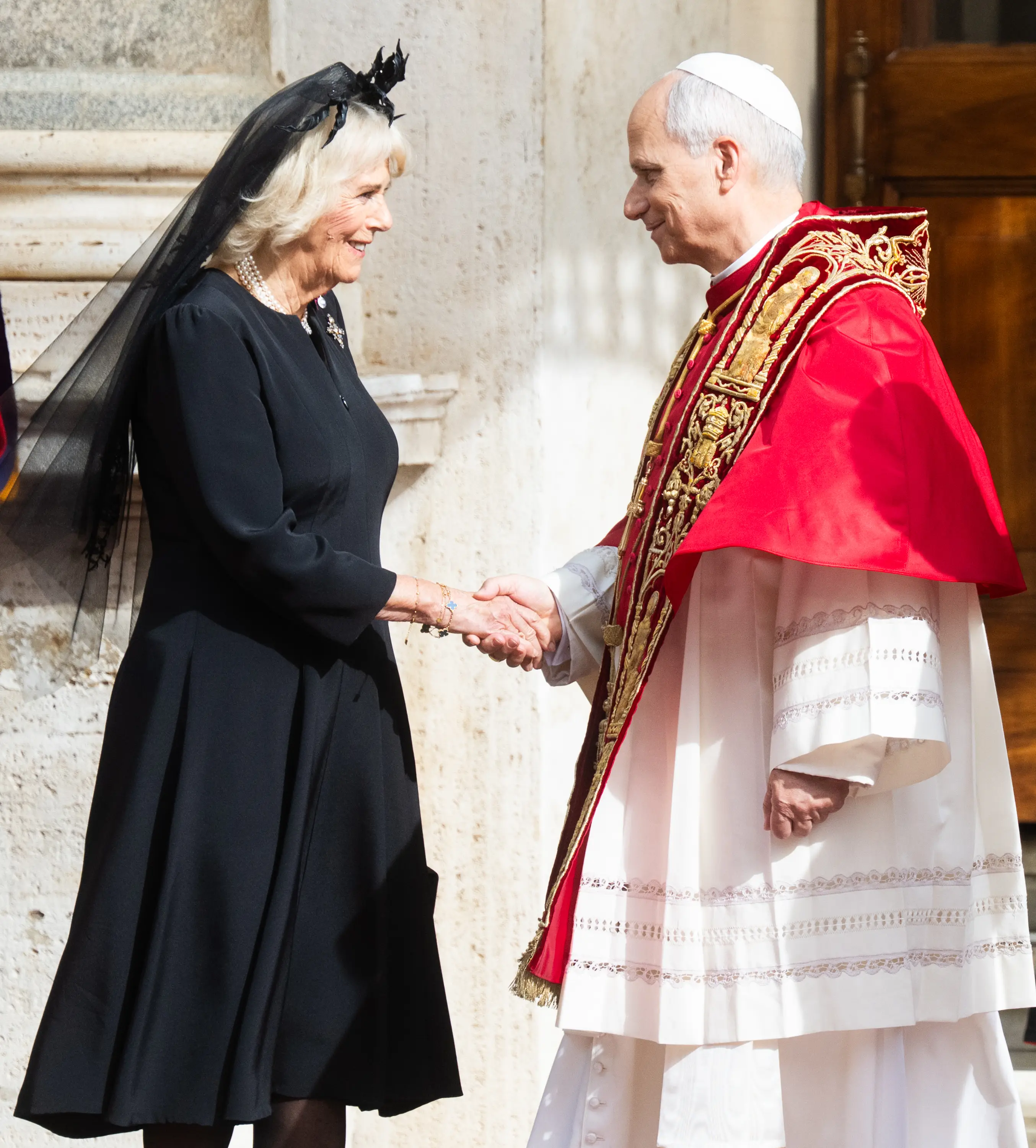 Queen Camilla wore what appeared to be a 'crown of thorns' during her 'historical' meeting with Pope Leo XIV (Samir Hussein/WireImage / Getty Images)