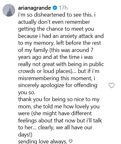 Grande responded on Peterson's post (Instagram)