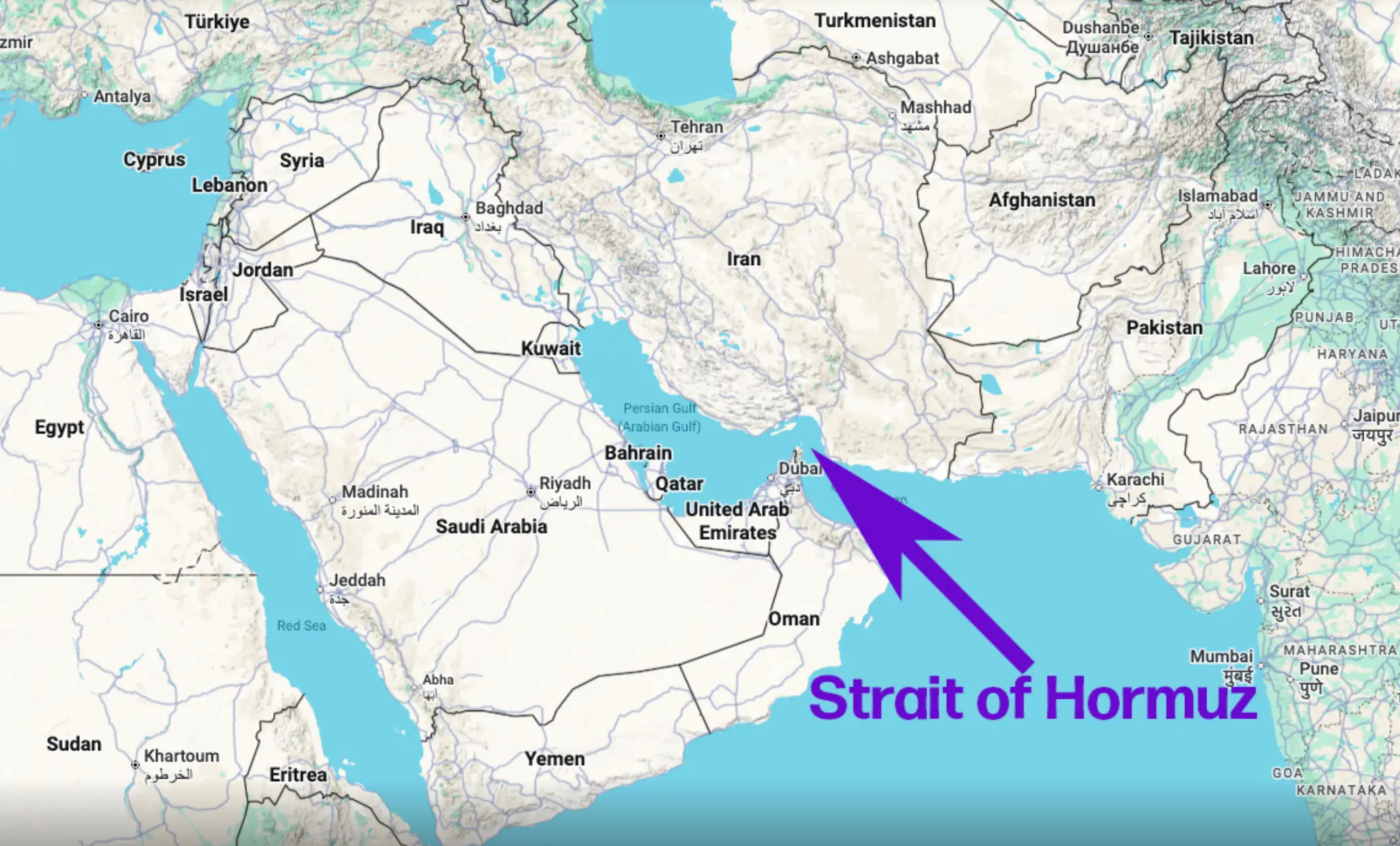 Trump has demanded Iranian leaders reopen Hormuz (Google Maps/Tyla)