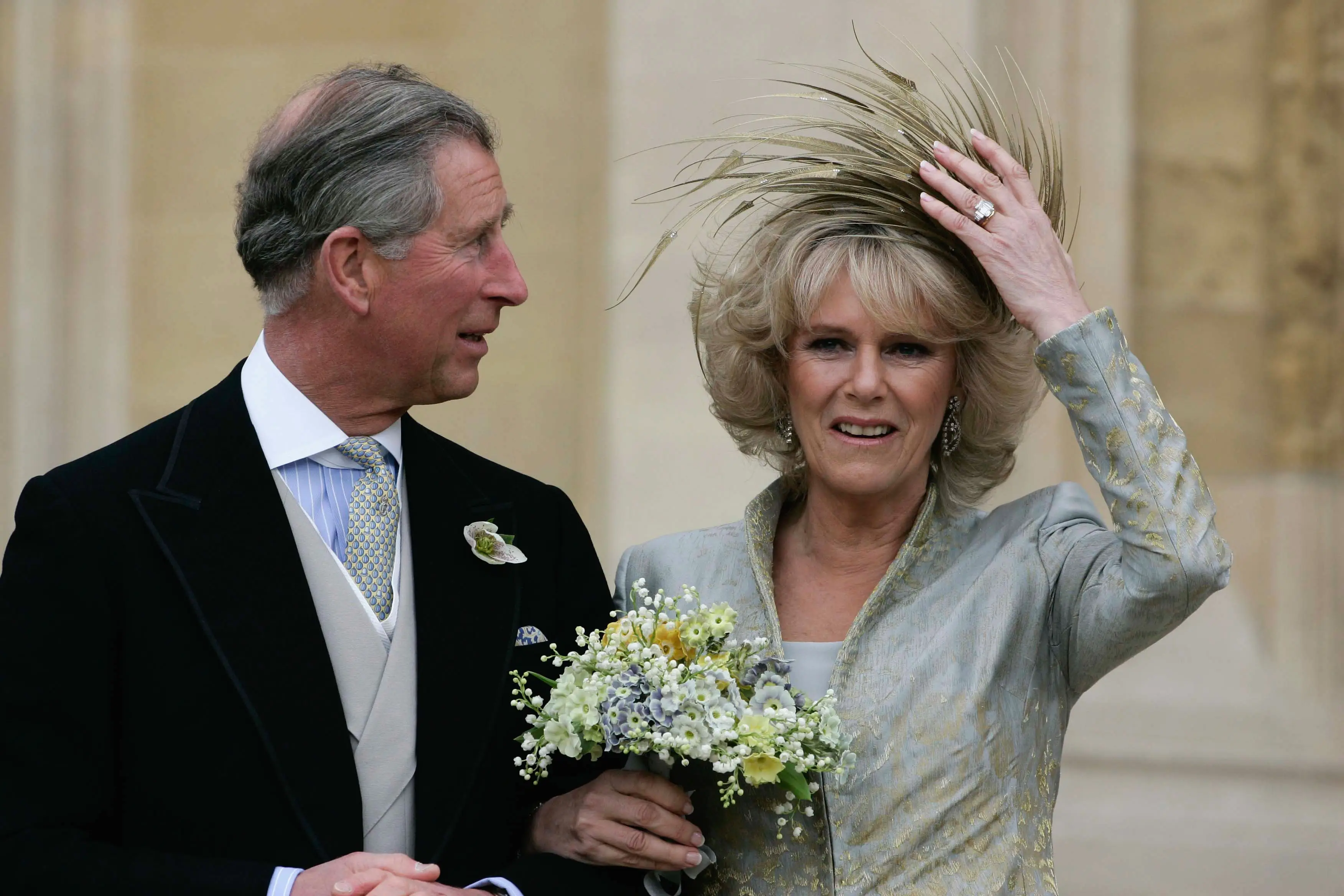 Camilla opted to wear a blue dress to her wedding (Anwar Hussein/Getty Images)