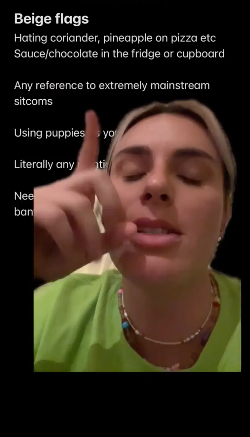 Caitlin listed examples of beige flags with viewers.