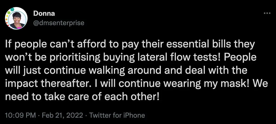 There's a fear people will not pay for lateral flows (