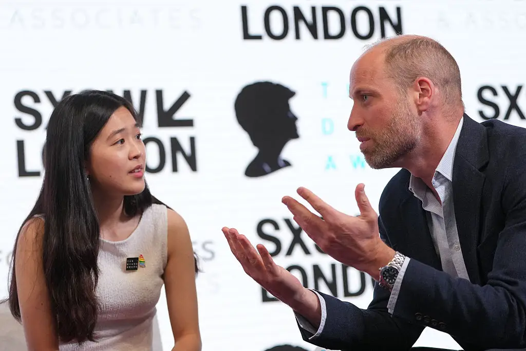 Vivi Lin took the opportunity to ask Prince William about how he discusses periods with his family  (Photo by Kin CHEUNG / POOL / AFP via Getty Images)
